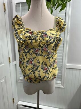 Max Studio Yellow Floral Ruffle Strap Camisole